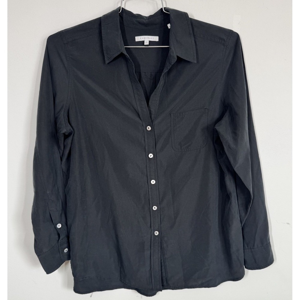 Foxcroft Womens Black Silky Modal Long Sleeve Button Up Shirt Tunic Blouse Sz 14
